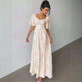 Amazon casual chiffon european and american women's clothing  spring square neck printed comfortable floral dress