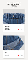 new arrivalgirljeansfake two-piece foldable waist design distressed washed blue kidsstraight-leg pants