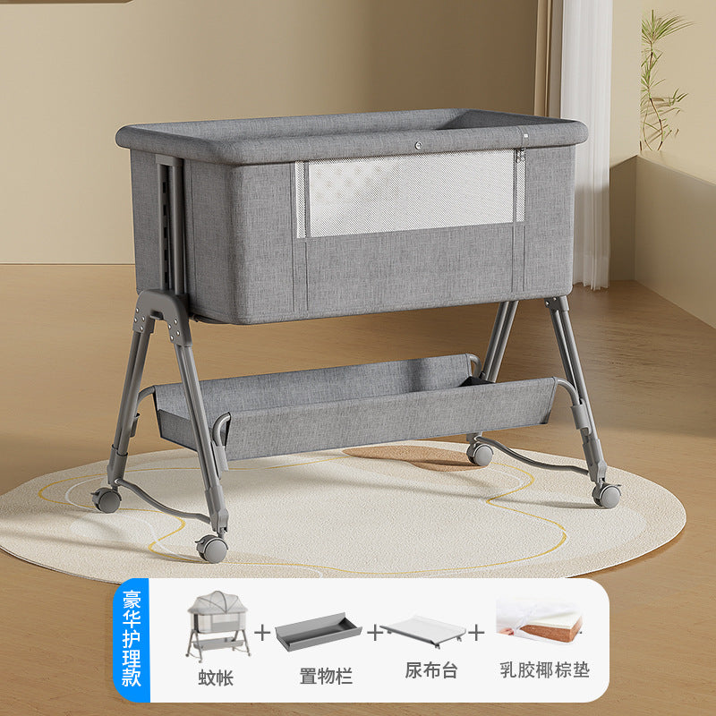 Baby crib: portable, foldable, multi-functional, adjustable height, seamless splicing, newborn-sized bassinet