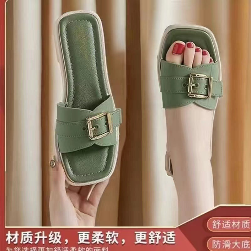 Fairy-style women's sandals and slippers, new trendy and versatile korean-style square heel flat beach sandals for women, perfect for summer 2025