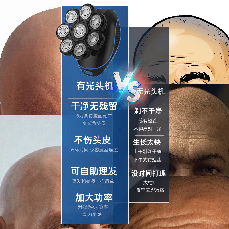 8w electric shaver with washable floating head, razor, battery life indicator, led display, rotary shaving, wet & dry use
