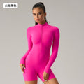 European and american zipper long sleeve bodysuit fitness activewear sexy tight peach butt yoga suit women dlt003