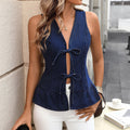 European and american cross-border e-commerce women's apparel:  independent store, washed summer leopard print sleeveless fashion tie-up vest tank top