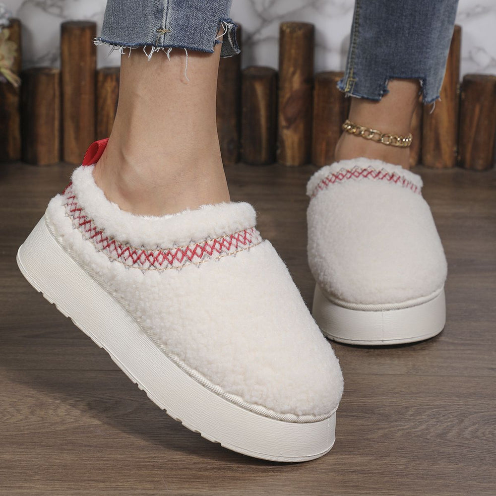 Thick soleoutwearwinter baotou half slippers new arrival ethnic style lace furry half-top export snow cotton slippers