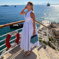 European and american cross-border african women's clothing  summer new arrival: elegant striped sleeveless dress with turn-down collar and tie waist