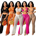 e-commerce  hot-selling european and american sexy women's clothing sexy knitted mesh cut out wool two-piece suit