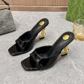 fashion square toe high heel one-line slippers women's outwear 2026 summer new french retro mule sandals