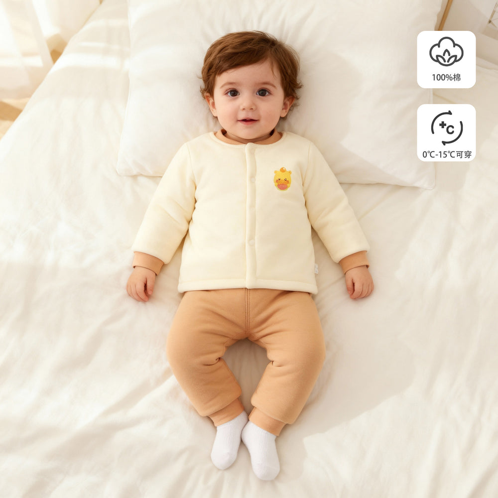 200g fall/winter new arrival: handmade cotton baby outfit - high-waisted two-piece set for boys and girls, perfect for outdoor wear