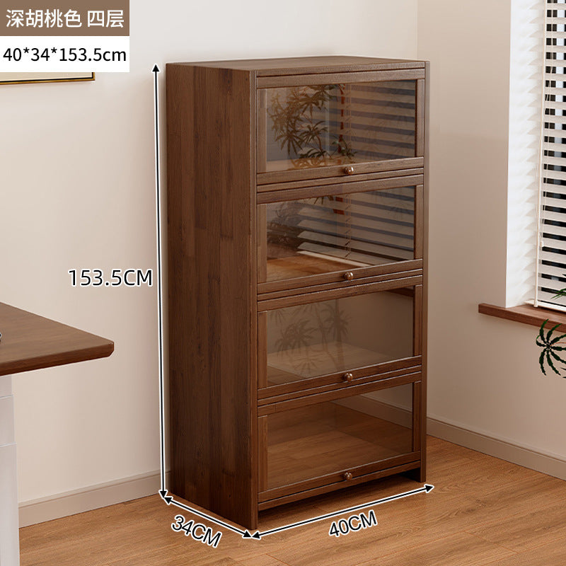 Solid wood dust-proof bookcase integrated against the wall Walnut color storage cabinet Locker Floor storage cabinet Household bookshelf