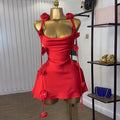 European and american cross-border women's fashion:  summer new arrival - high-end, elegant red floral print short cami dress