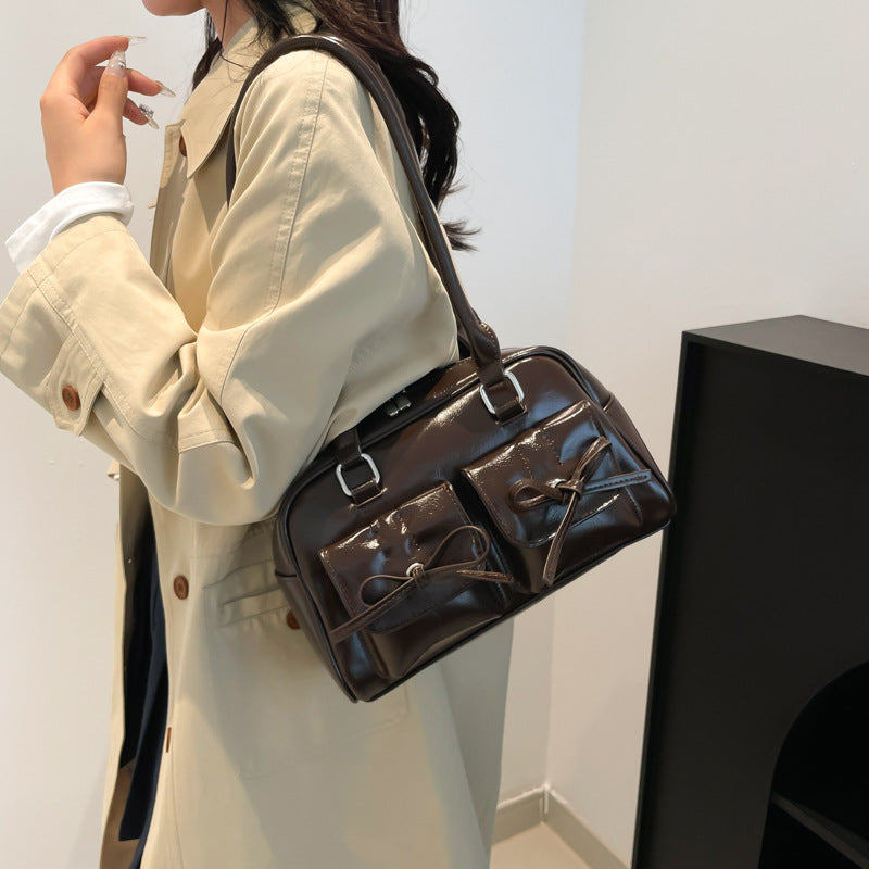 Cross-border  large-capacity PU bag women's 2025 new ballet style bow underarm bag versatile shoulder bag