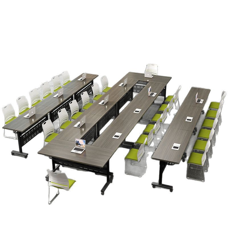 Foldable training table and chair set, mobile splicing bench with wheels, multifunctional office desk, conference room table and chair combination
