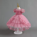 New arrival: lace petal children's formal dress - princess wedding gown with train for little girls
