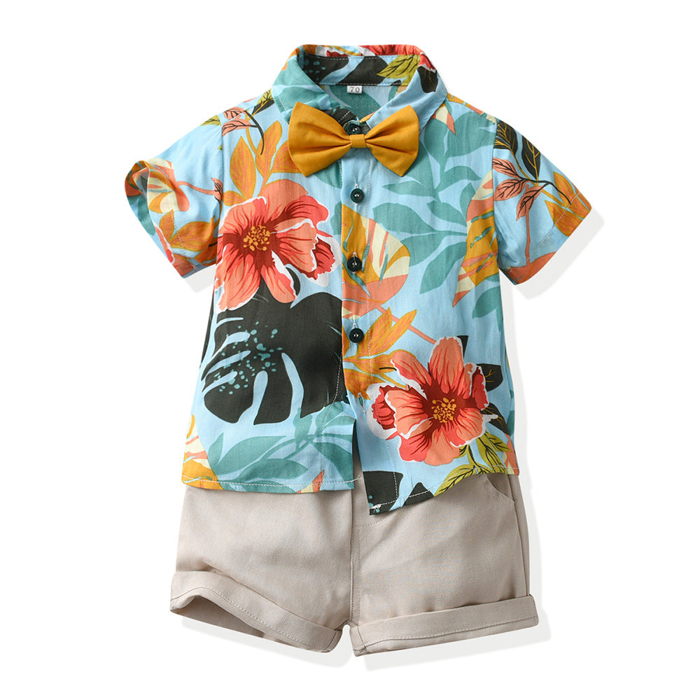 Boys' summer outfit: new stylish floral shirt set for cool and handsome baby boys - trendy short-sleeve shirt for kids, perfect for a chic beach look