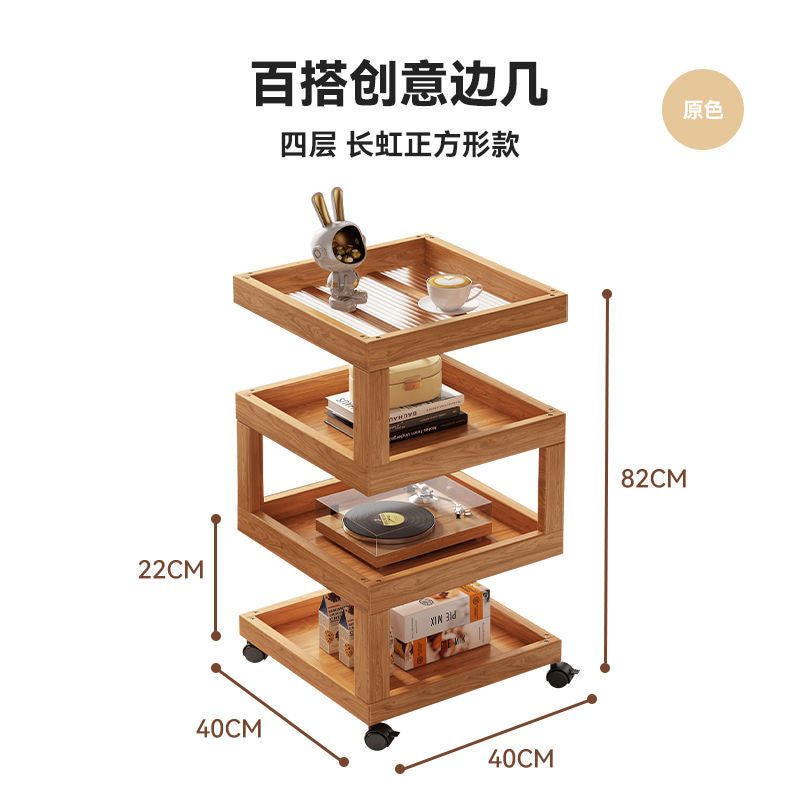 Solid wood bedside table bedside storage rack bedroom coffee table living room for home small new arrival log style ultra-narrow side table