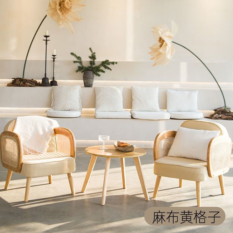 Solid wood single sofa and coffee table set - modern minimalist design for small living rooms, b&bs, hotels, and rental properties - featuring tech fabric upholstery