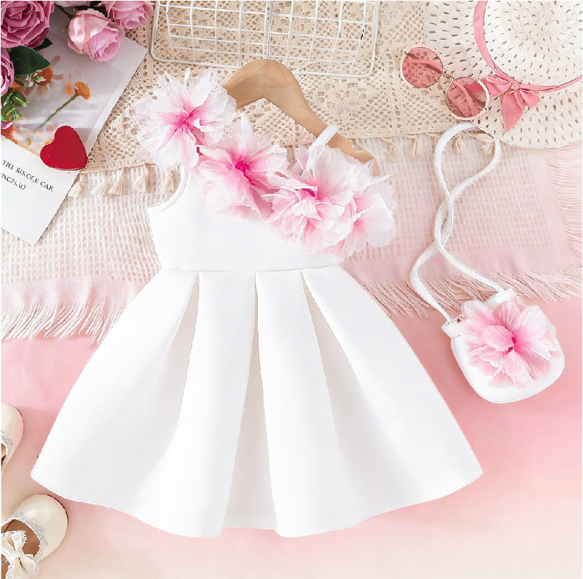 girls' 3d floral dress - girls' party dress + crossbody bag set
