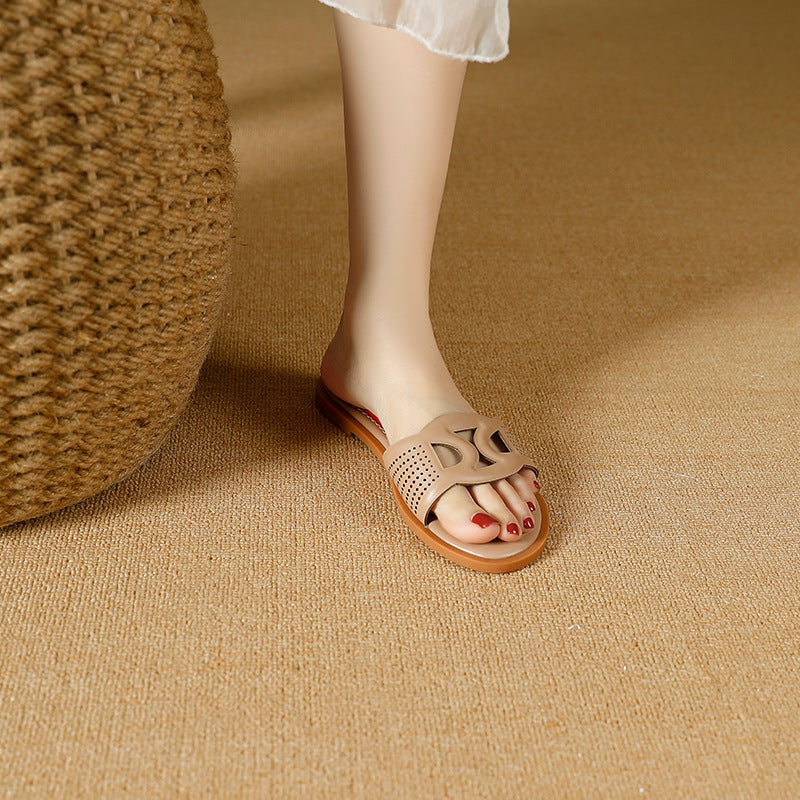 2025 summer new women's flip-flops: trendy & unique flat sandals with low heel and round toe