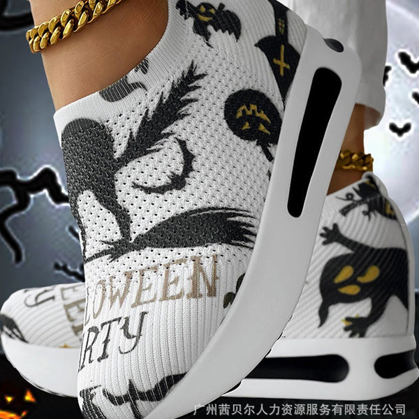 LZT8312 single shoes women's Halloween printed wedge heel casual sneakers