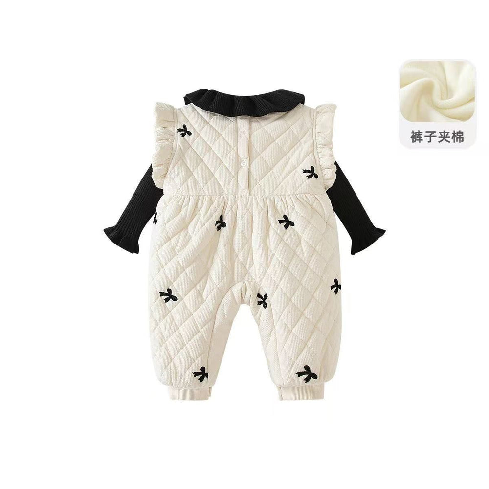 Fall and winter baby onesie overalls k-style baby style lace suit style baby heattechtwo-piece set trendy