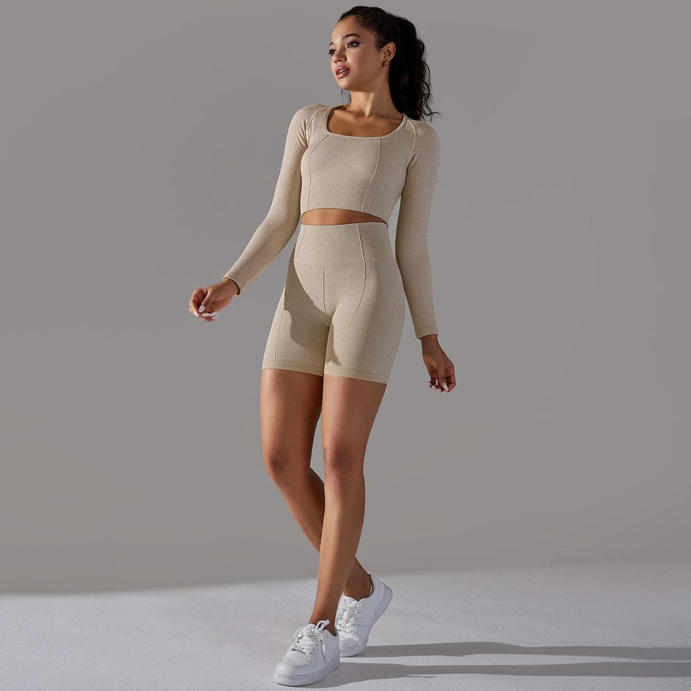 new arrival seamless jacquard knitting yoga wear breathable tight sports suit high waist hip lifting running fitness wear