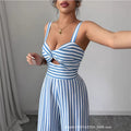 European and american cross-border women's fashion:  summer new arrivals - stylish casual striped cutout slim-fit open-back jumpsuit