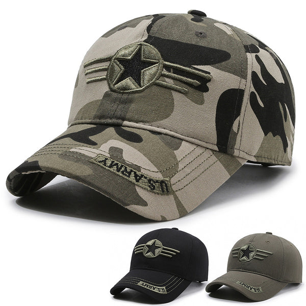 Camouflage baseball cap Army green five-star embroidered military training hat Cotton visor Outdoor riding cap