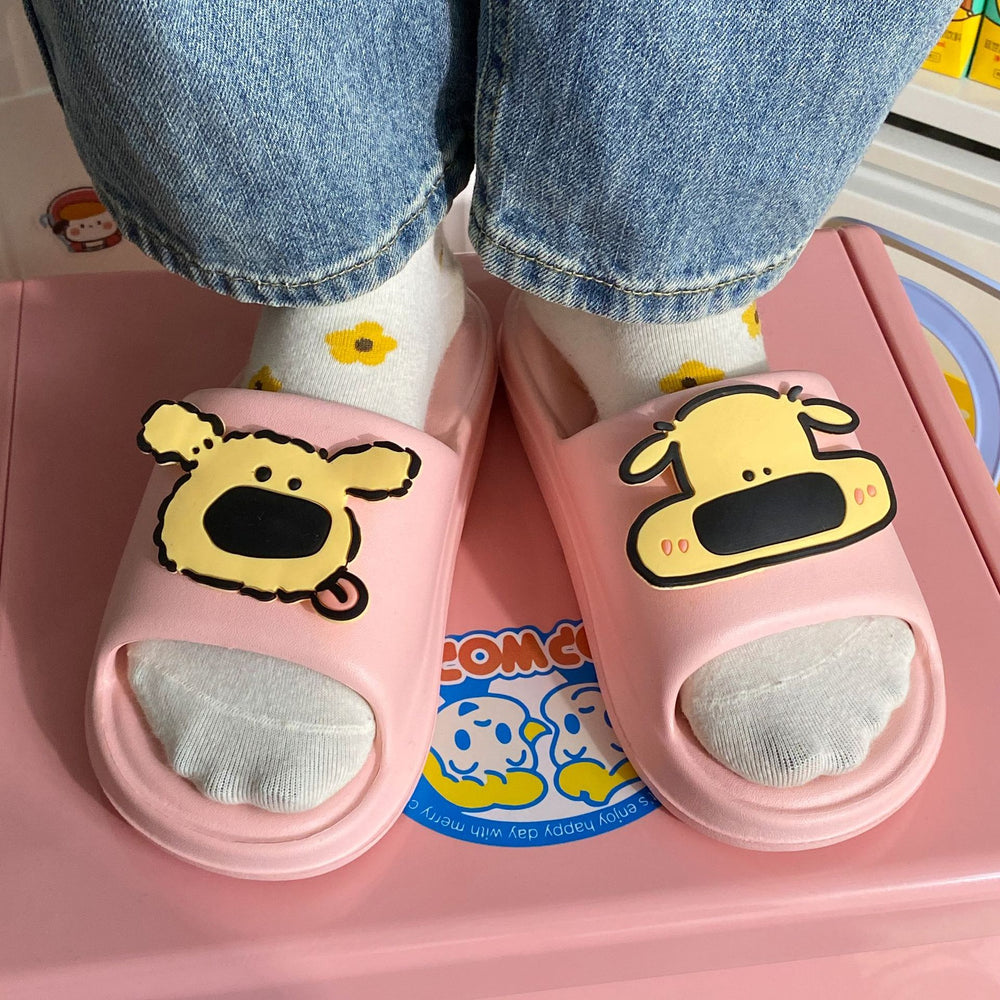 New arrivalcute cartoon dog poop feeling eva sandals thick soft bottom couple flip-flops all year roundoutwear slippers
