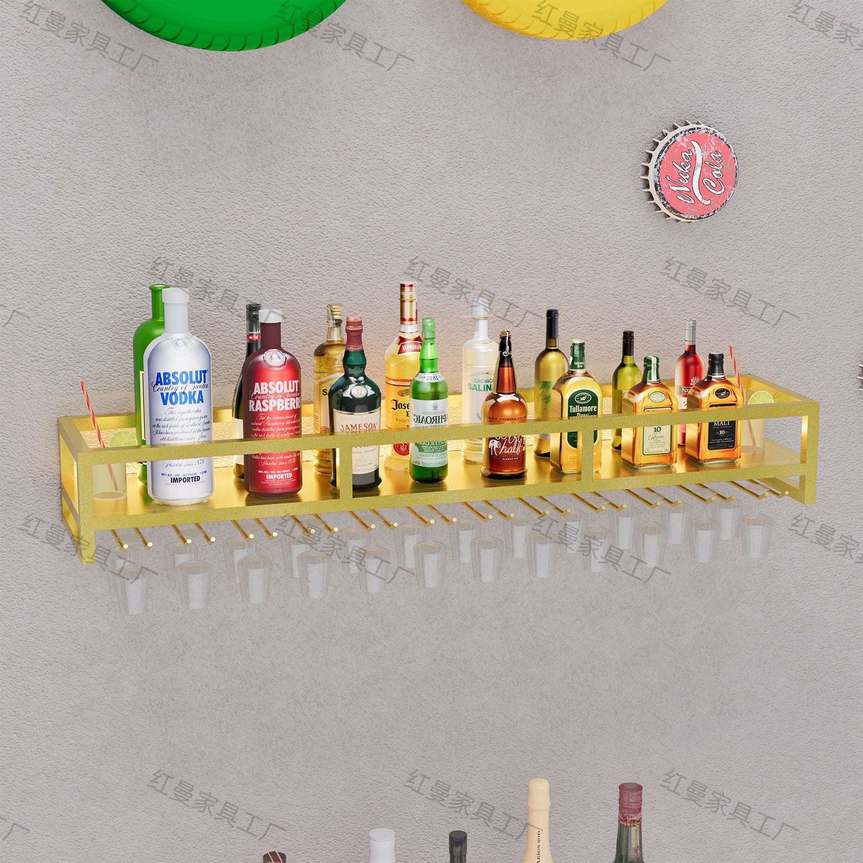 Nordic creative simple bar wrought iron wall wall hanging decoration red wine bottle storage rack goblet hanger