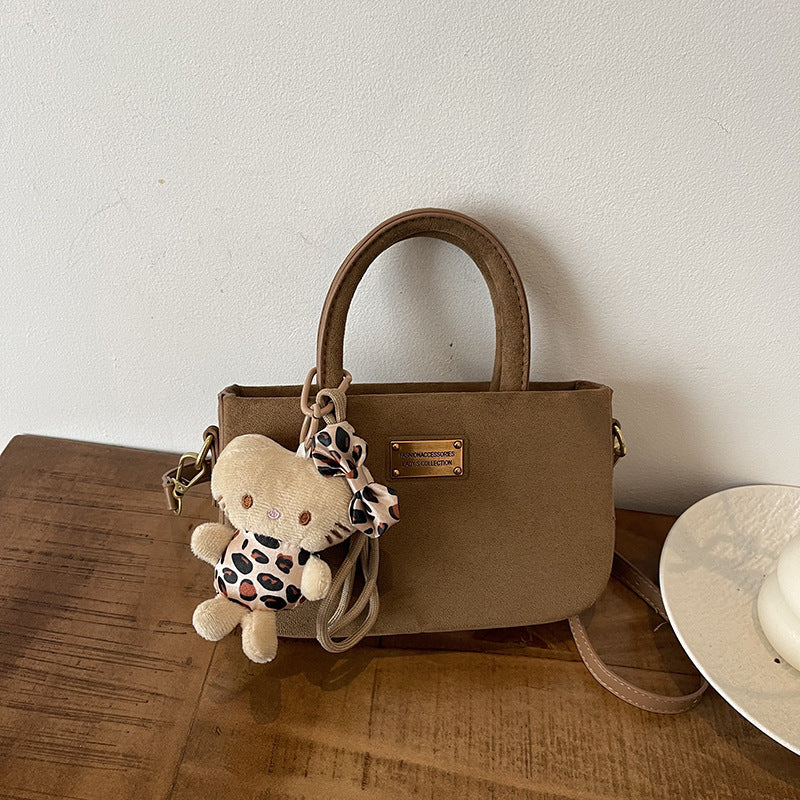 Frosted box bag, hand carry small bag, women's 2025 new autumn and winter retro suede messenger bag, mobile phone bag.