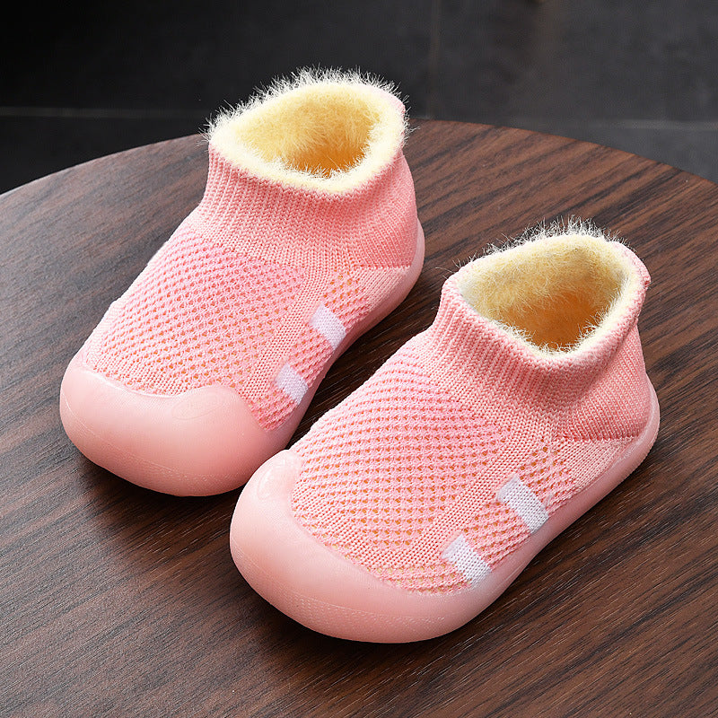 Toddler shoes for baby boys and girls, autumn/winter infant shoes, fleece-lined and thickened, soft-soled cotton shoes for babies and toddlers aged 0-1 to 2 years old