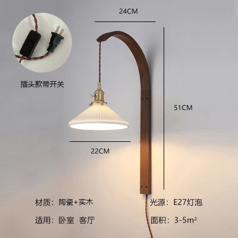 Japanese wabi-sabi style vintage zen-inspired b&b living room background wall, study, bedroom headboard walnut wood wall lamp
