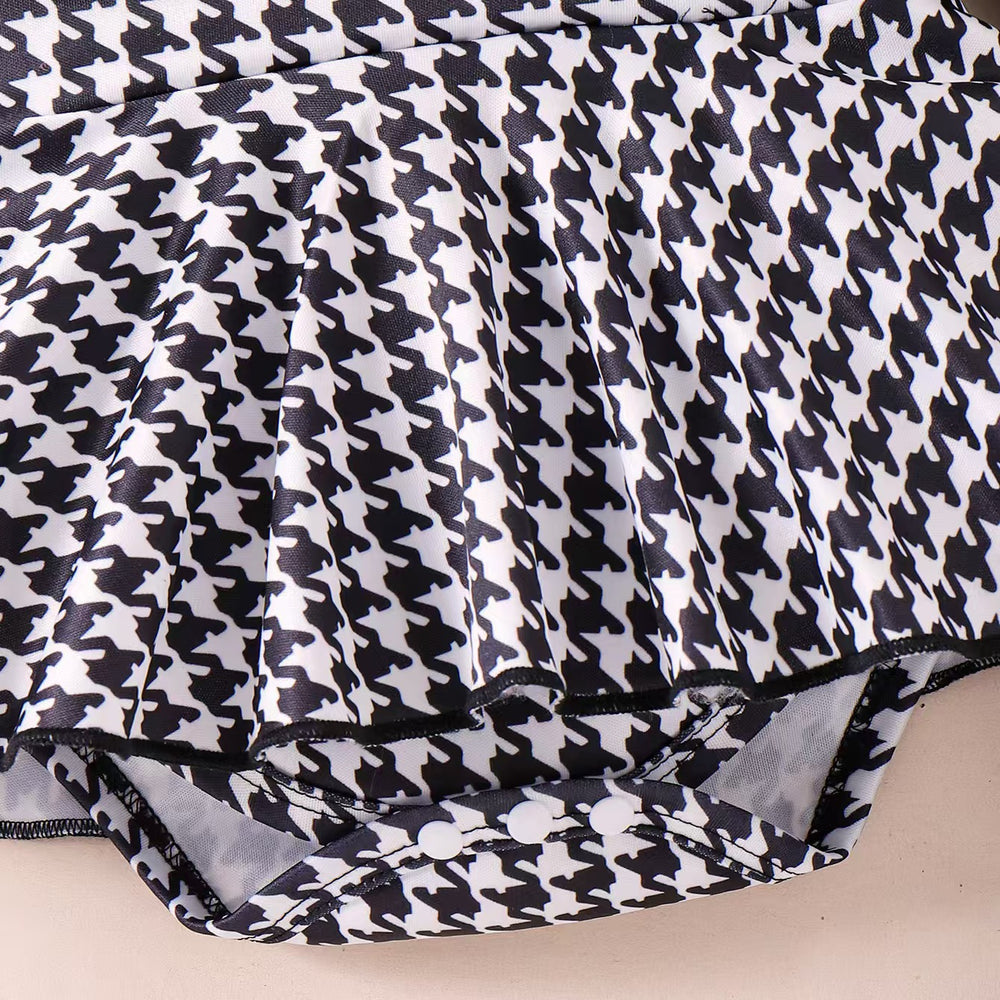 Children's clothingfall and winter style infant and toddler pit strip long sleeves double-layer flying sleeves and houndstooth skirt