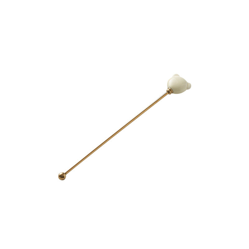 Candy-colored ceramic bear head stirring stick - anti-scald, high-style coffee stirrer & 304 stainless steel wine stirrer