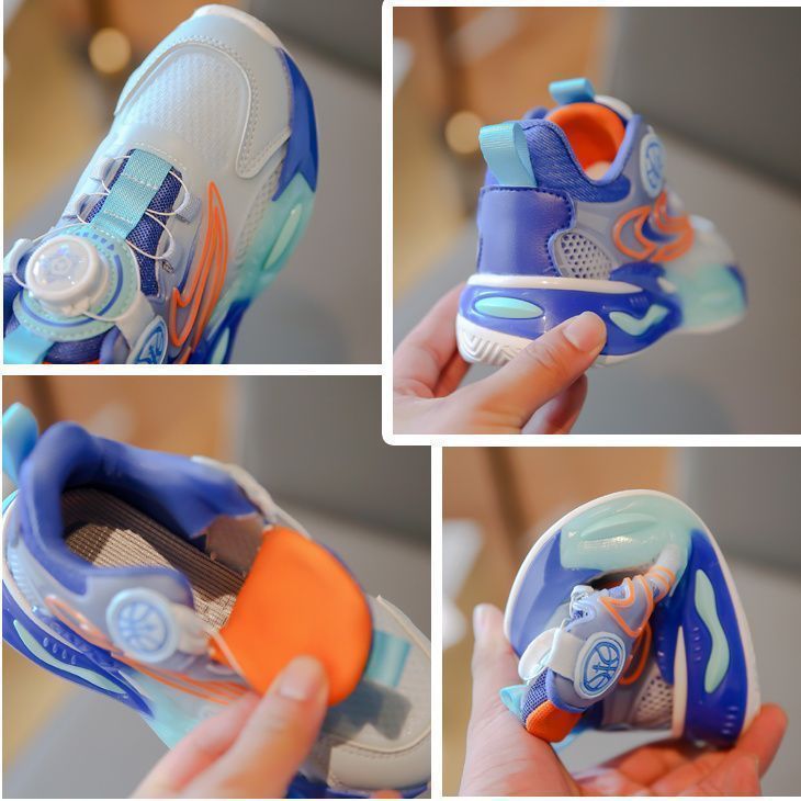 Boys' athletic shoes - new  double mesh basketball shoes - lightweight, breathable, mid-to-large size, rotating buckle closure