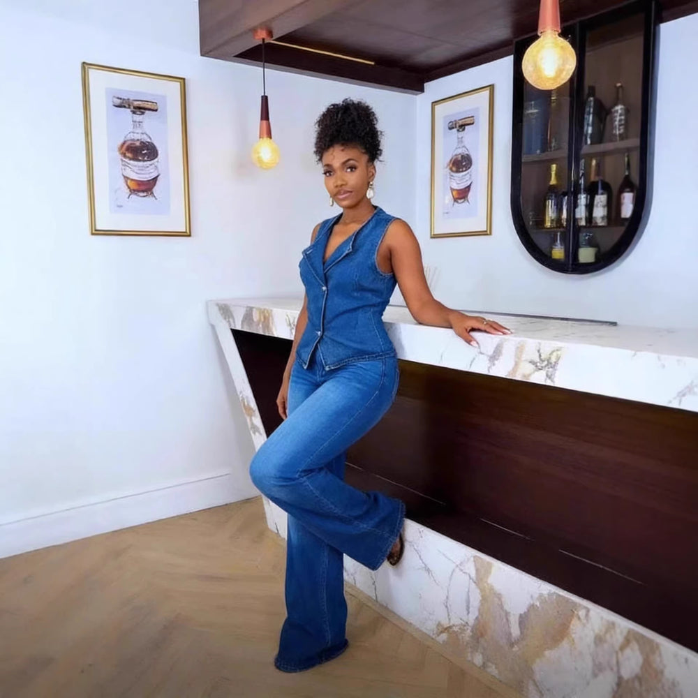 spring/summer new arrivals:  &  fashionable sleeveless vest & wide-leg denim set for women - european & american cross-border e-commerce style