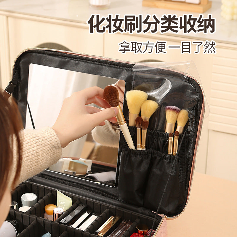 Beilian large-capacity cosmetic bag portable travel high-value cosmetic case with mirror classification cosmetic storage box