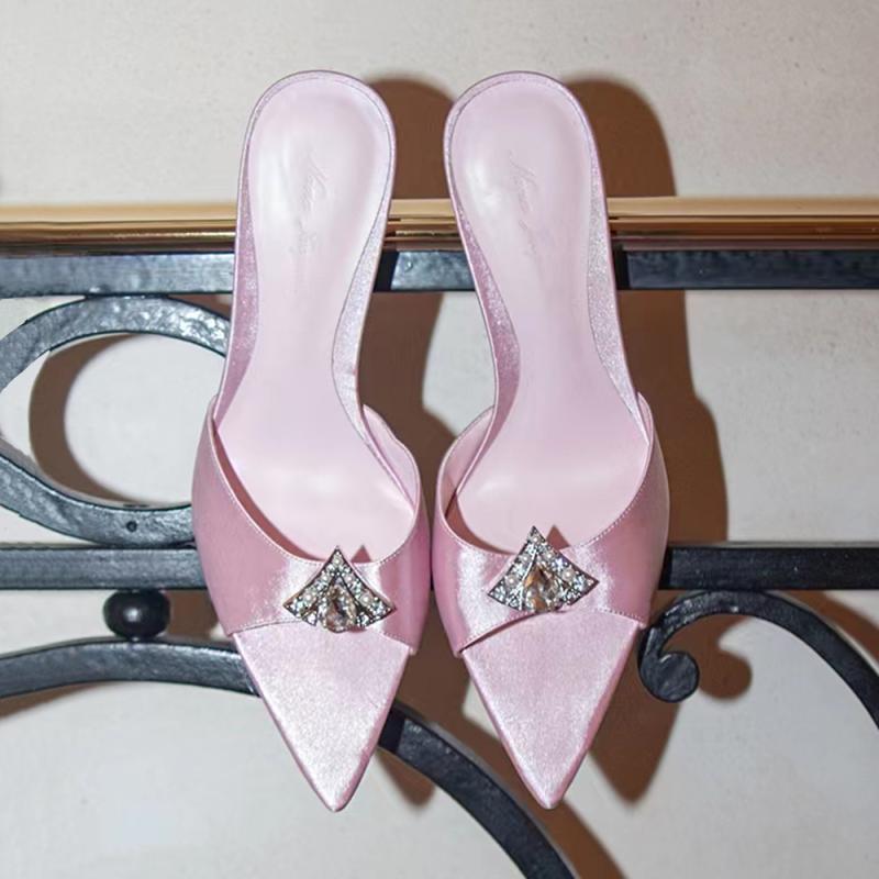 35-42 plus size pointed toe high-heeled sandals for women 2024 summer new arrival silks and satins rhinestone fairy style stiletto heel