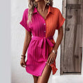 new european and american style women's blouse dress: color block batwing sleeve, tie waist, slimming and elegant