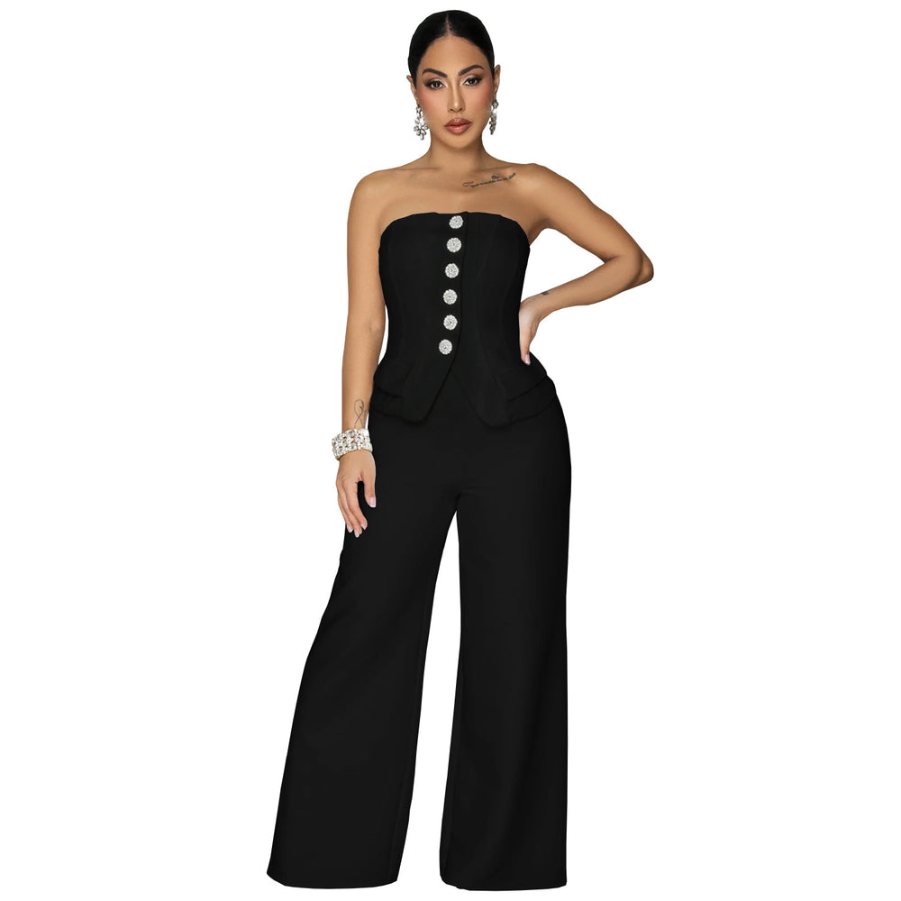 C7628 cross-border   fashion women's sexy bandeau backless casual wide-leg jumpsuit