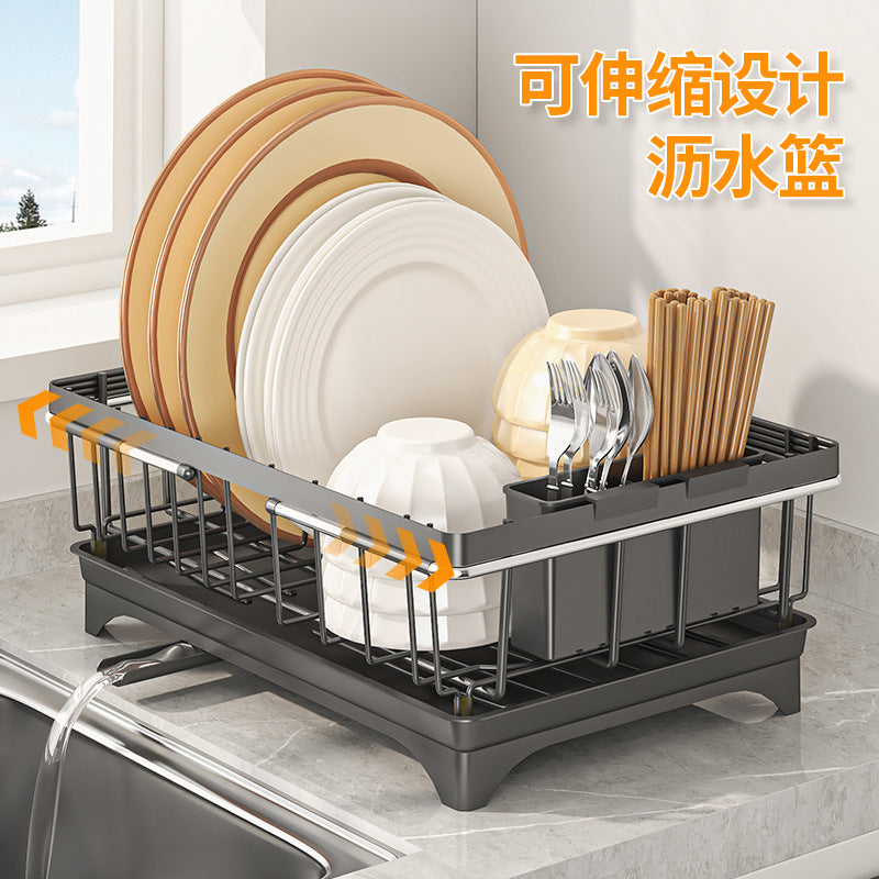 Sink Drain Basket Retractable Sink Dish Drain Rack Dish Storage Rack Kitchen Fruit and Vegetable Shelf