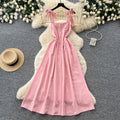 Vacation style pink suspender sweettie backdress women's summer relaxed style high waistslimming look a-line long skirt work clothing