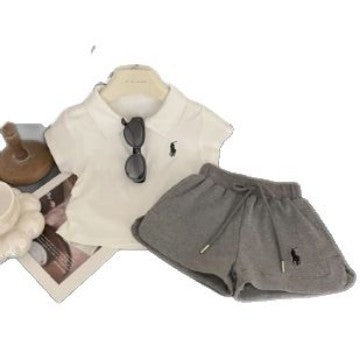 Girls' outfit set -  summer new korean style baby girl fashionable casual sports kids polo shirt two-piece trendy set