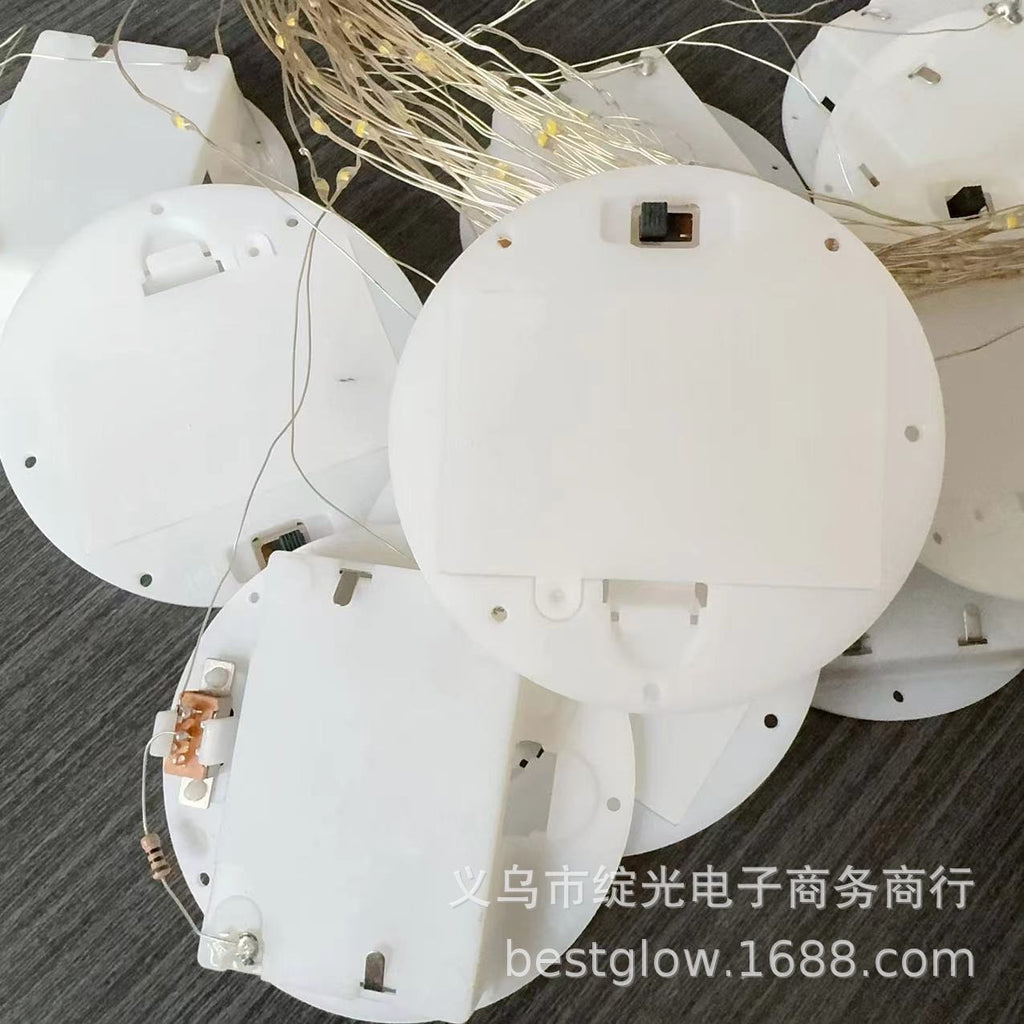 LED round battery box, disc copper wire light string, round wood base process, eternal flower glass gift decorative light string