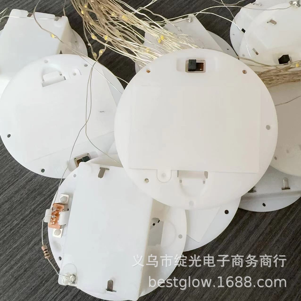 LED round battery box, disc copper wire light string, round wood base process, eternal flower glass gift decorative light string