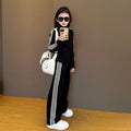 Girls'  new side stripe tracksuit set - spring/autumn casual straight-leg pants - girls' activewear two-piece set