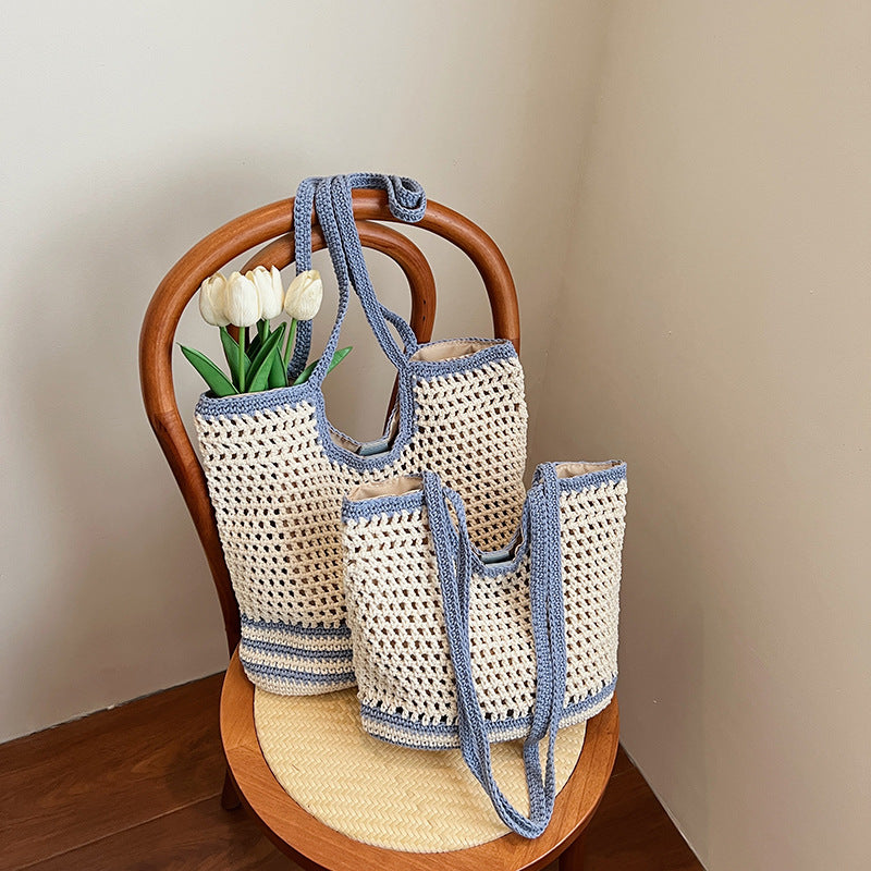Cross-border commuting large-capacity hollow woven bag women's 2025 new versatile shoulder bag casual knitted tote bag