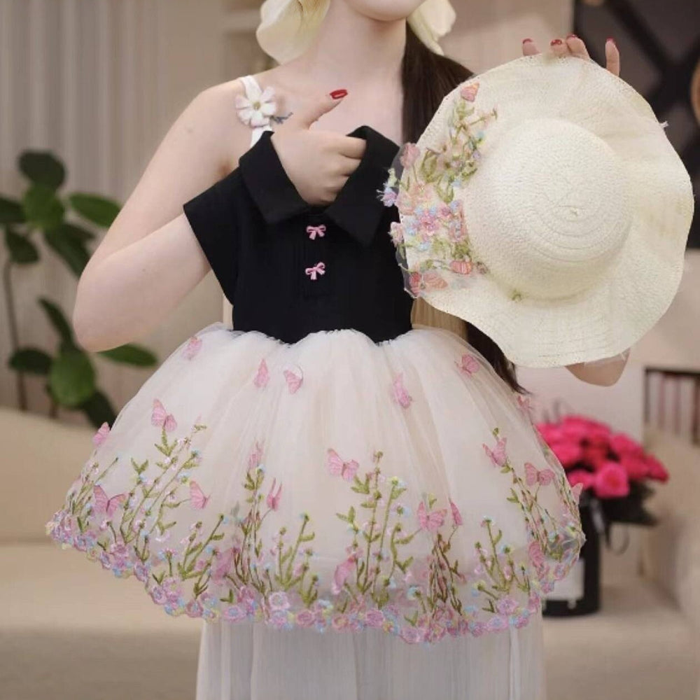 Girls' summer dress  new princess dress butterfly embroidery mesh skirt stylish children's dress summer trendy
