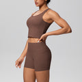 New arrival: cross-border brushed solid color breathable tank top & pocket shorts yoga set - two-piece activewear for running and fitness
