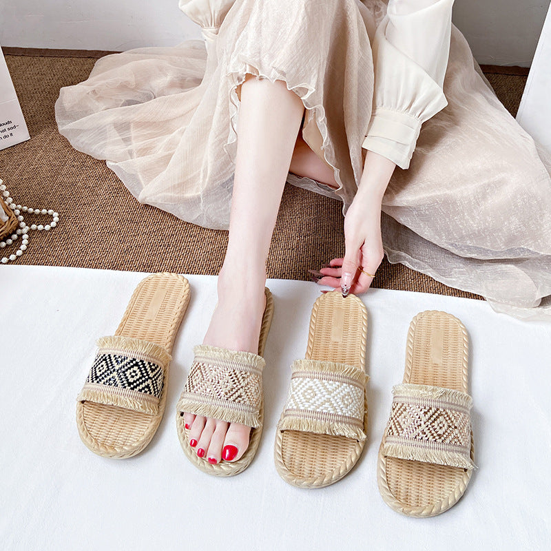 Ethnic style woven one-line sandals for women summernew arrivaleasiest for matchoutwear holiday style soft bottom beach sandals for women